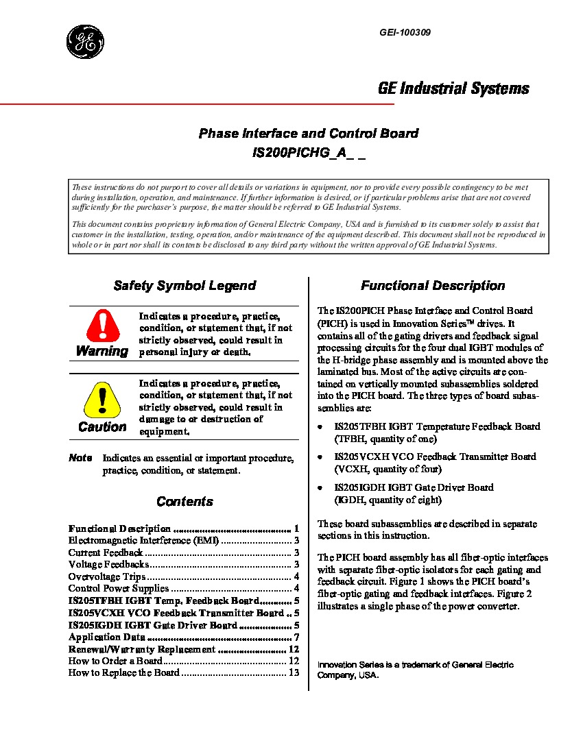 First Page Image of IS200PICH Phase Interface and Control Board Introduction.pdf